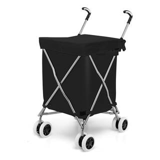 Costway Folding Shopping Cart Utility wWater-Resistant Removable Canvas Bag Black TA10025DK