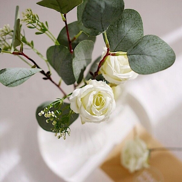 15 Inch Ivory Eucalyptus and Silk Rose Bouquet