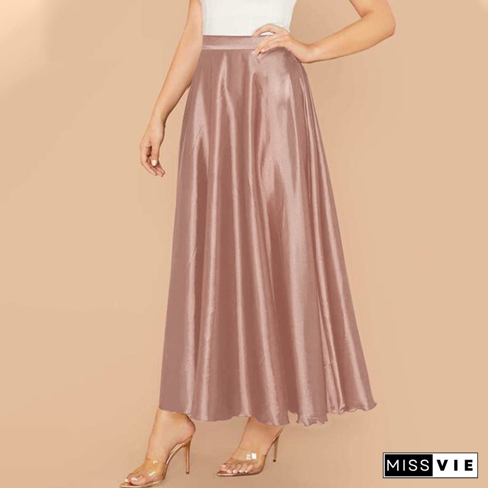 Women Elegant Long Skirt A Line Dress High Waist Party Casual Swing Umbrella Maxi Skirts Plus Size