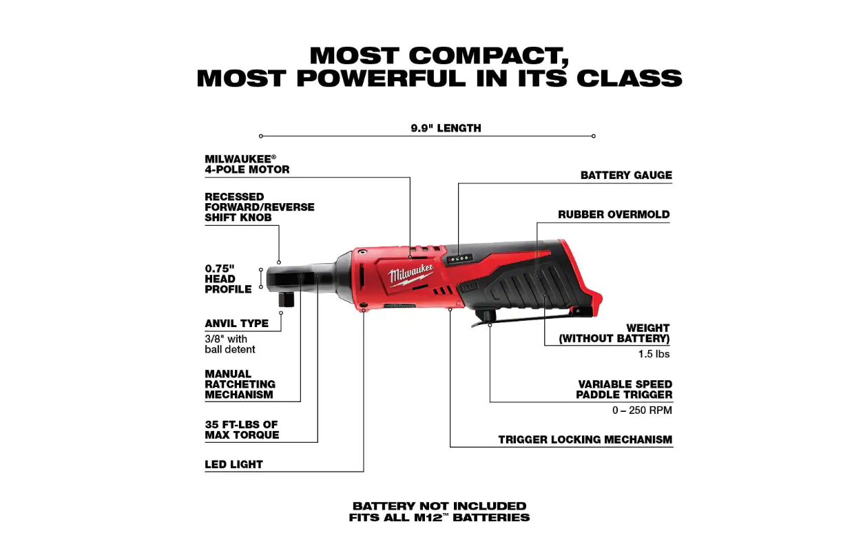 Milwaukee 2457-20 M12 12-Volt Lithium-Ion Cordless 3/8 in. Ratchet (Tool-Only)