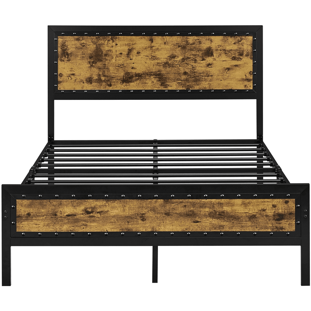 Easyfashion Industrial Metal Platform Bed Full, Rustic Brown