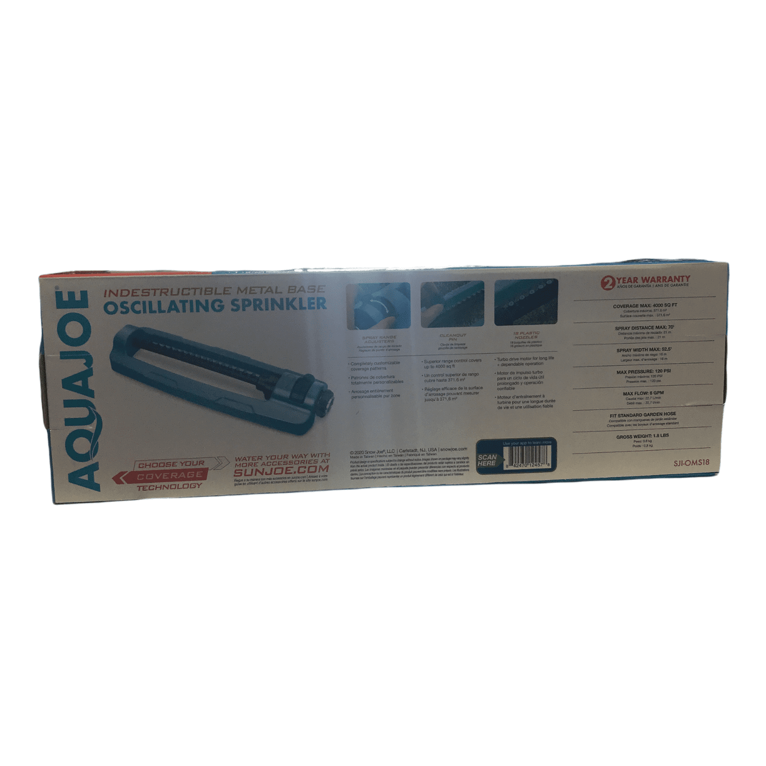 Aqua Joe SJI-OMS18 Indestructible Metal Base Oscillating Sprinkler - 4000 Square Foot Coverage