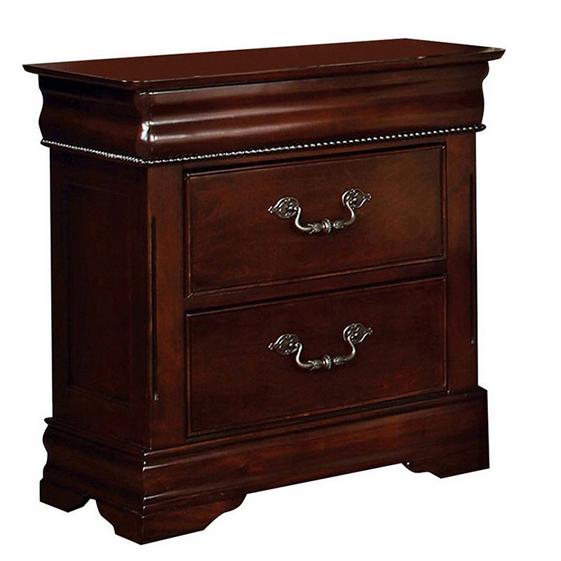 2 Drawer Wooden Nightstand with Hidden Top Drawer and Metal Handles， Brown