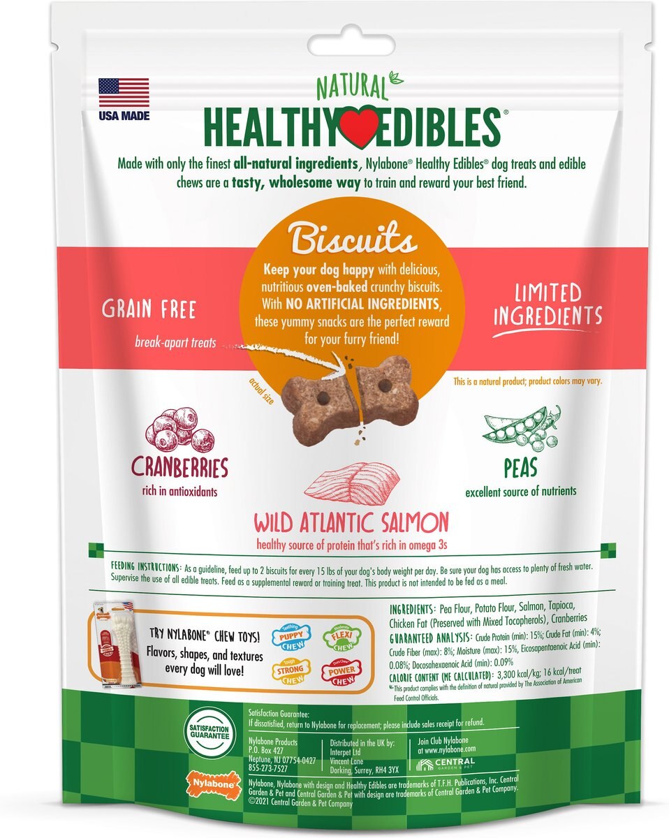 Nylabone Natural Healthy Edibles Grain-Free Biscuits Salmon Recipe Grain-Free Dog Treats