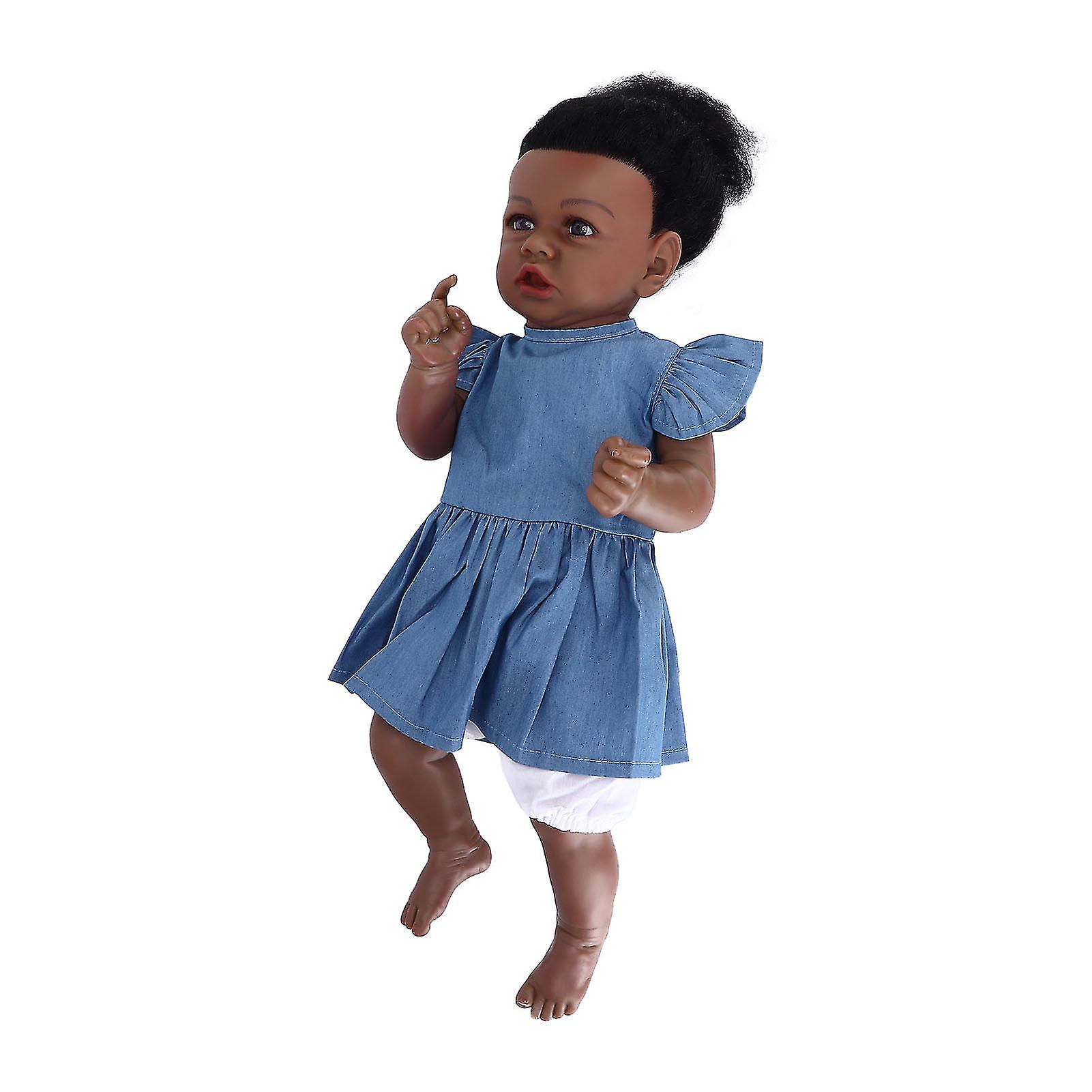 24 Inch Black Doll Cute Realistic Reborn American African Girl Doll for Children's Gift