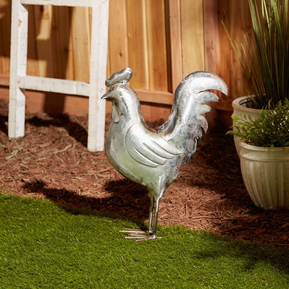 Accent Plus 4506343 Galvanized Rooster Sculpture