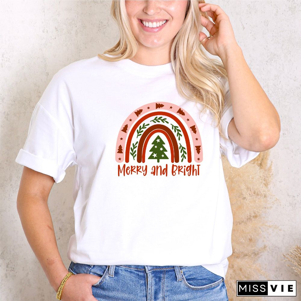 Cheerful Red 'Bright and Merry' Christmas Tee