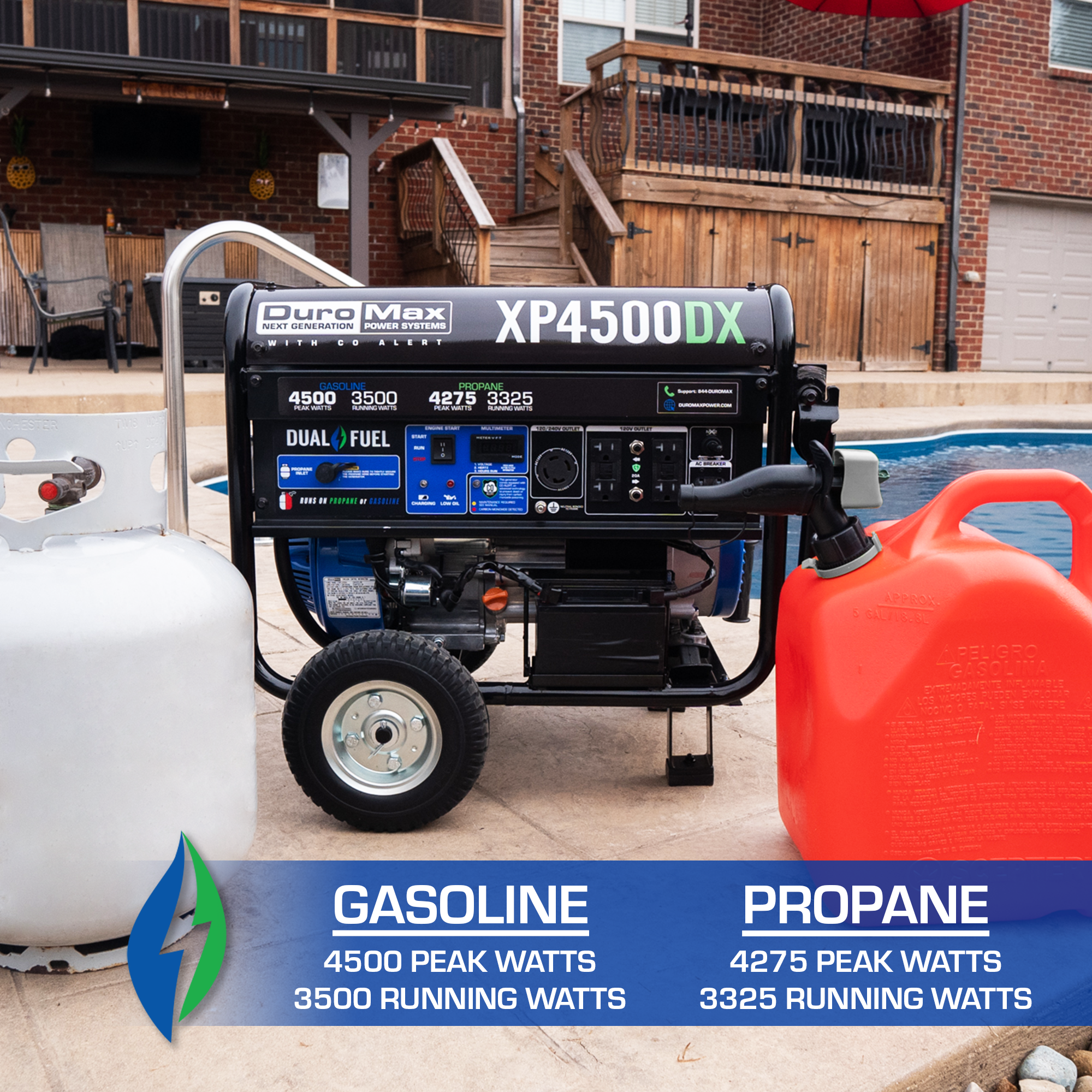 4,500 Watt Dual Fuel Portable Generator w/ CO Alert