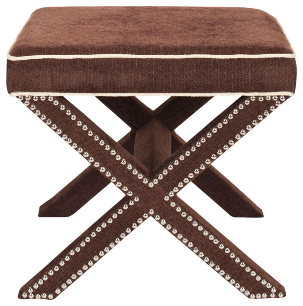 Arnold Ottoman  Silver Nail Heads Chocolate Brown   Transitional   Footstools And Ottomans   by Rustic Home Furniture Deco  Houzz