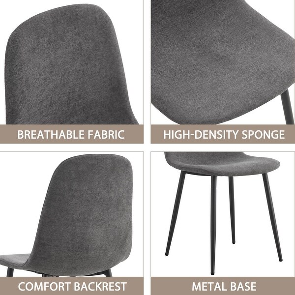 Set of 4 Dining Chairs with Soft Linen Fabric Cover Cushion Seat and Black Metal Legs