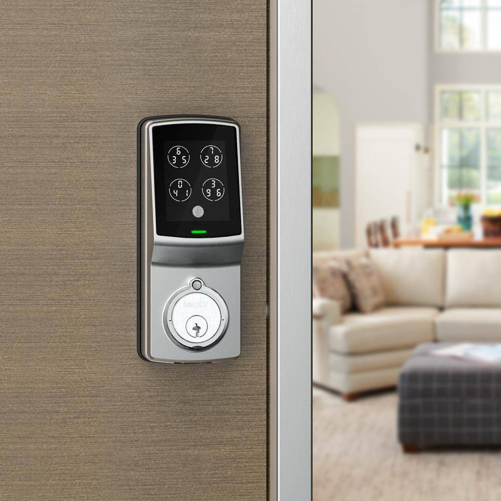 Lockly Model-S Satin Nickel Single-Cylinder Alarmed Lock Deadbolt with Keypad Bluetooth and Discrete PIN Code Input PGD7SSN