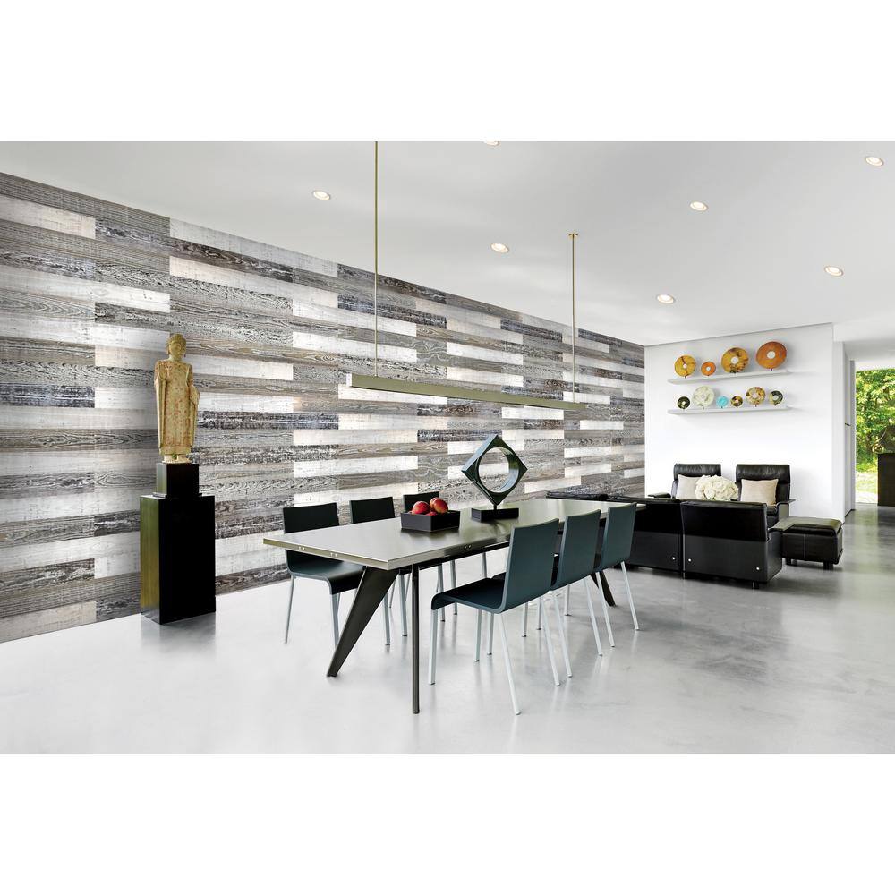 Easy Planking Thermo-treated 14 in. x 5 in. x 4 ft. White Gray and Black Barn Wood Wall Planks (10 Sq. ft. per 6 Pack) 11133