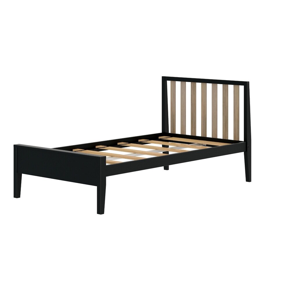 Plank and Beam Scandinavian Twin Size Bed with Slatted Headboard