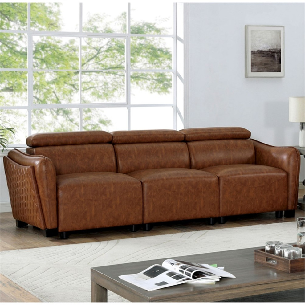 Furniture of America Holm Faux Leather 3 Piece Sofa Set in Brown   Contemporary   Living Room Furniture Sets   by Homesquare  Houzz