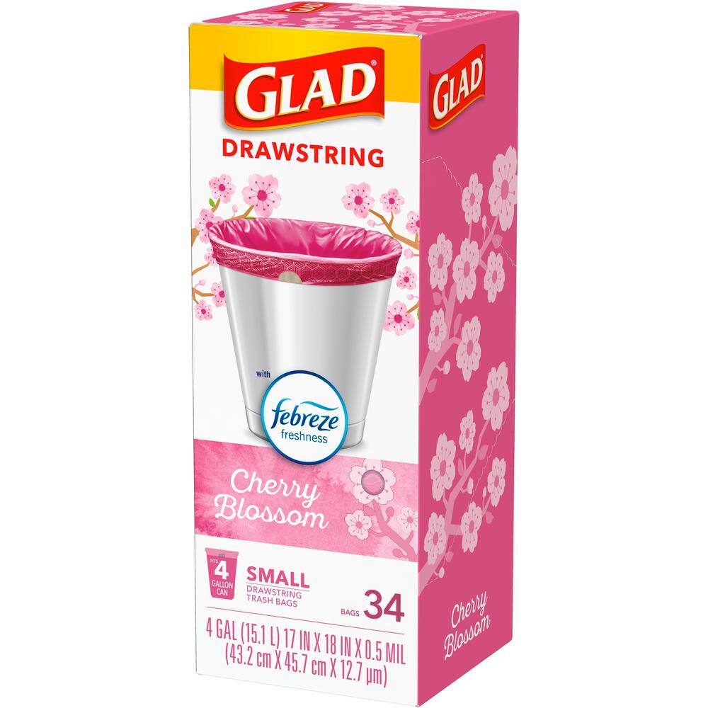 Glad 4 Gal. Cherry Blossom Drawstring OS Trash Bags (34-Count) 1258779274