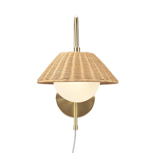 Laguna Rattan Weave Wall Sconce Gold Ink ivy