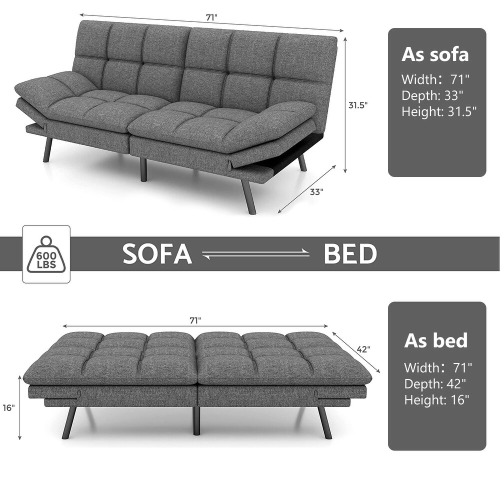 Modern Linen Futon with Memory Foam and Adjustable Armrests