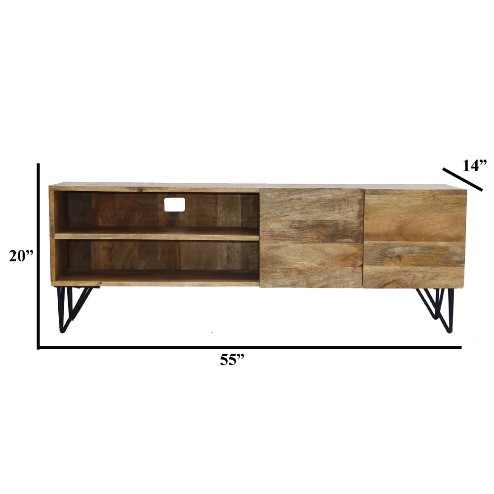 Industrial Style Mango Wood and Metal Tv Stand With Storage Cabinet  Brown