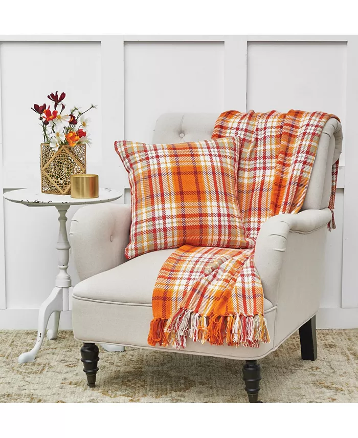 CandF Home 18 X 18 Briar Plaid Decor Decoration Fall Woven Throw Pillow For Sofa Couch Or Bed