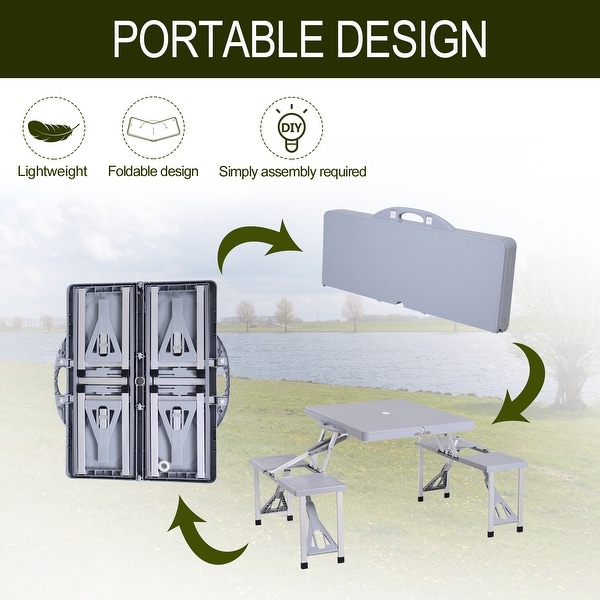 Outsunny Portable Foldable Picnic Table with Seats and Umbrella Hole