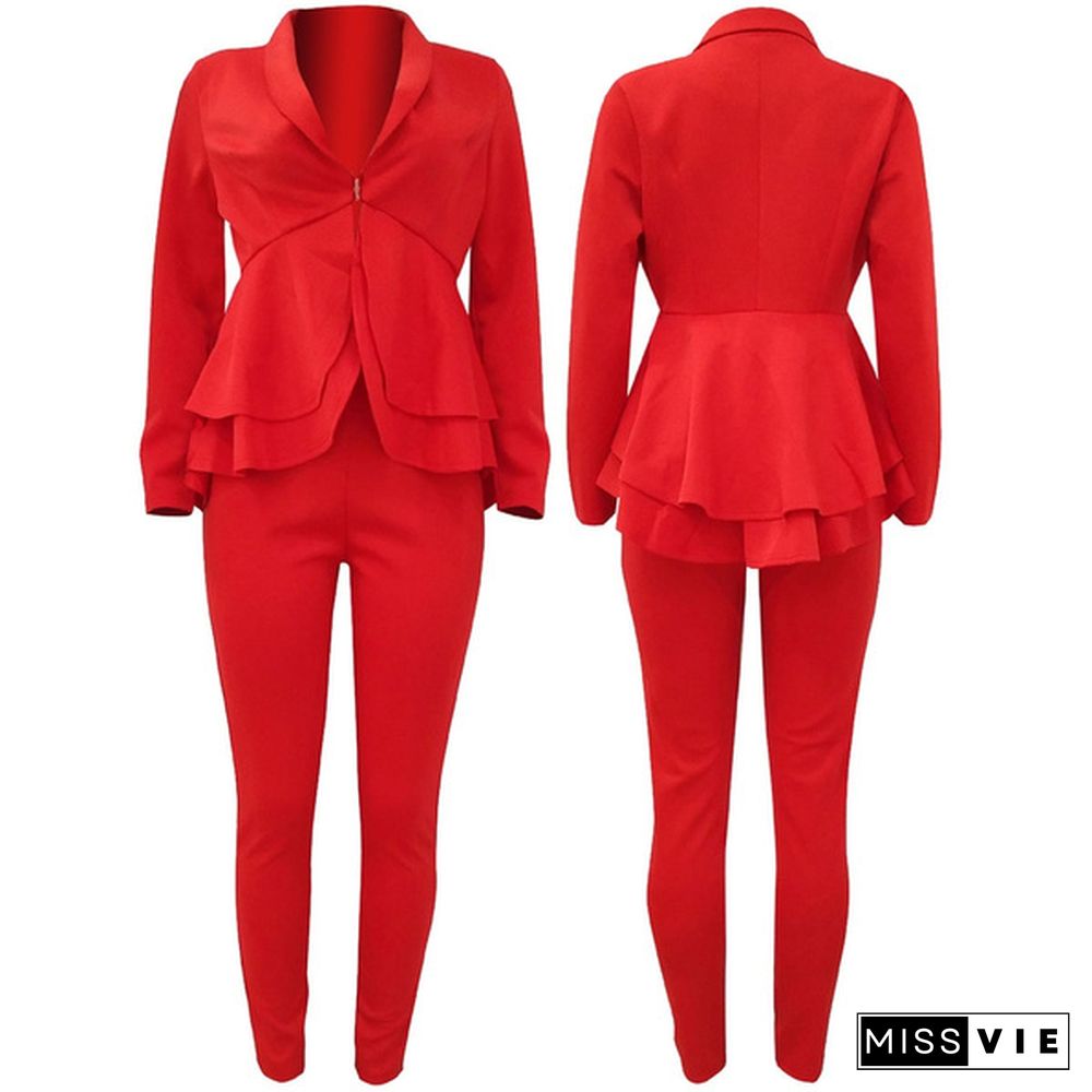 Women's 2 Piece Business Outfit Casual Blazer And Pencil Pant Suits Set