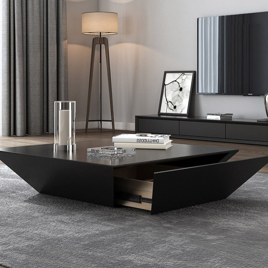 Modern Black Wood Coffee Table with Storage Square Drum with Drawer   Transitional   Coffee Tables   by Homary International Limited  Houzz