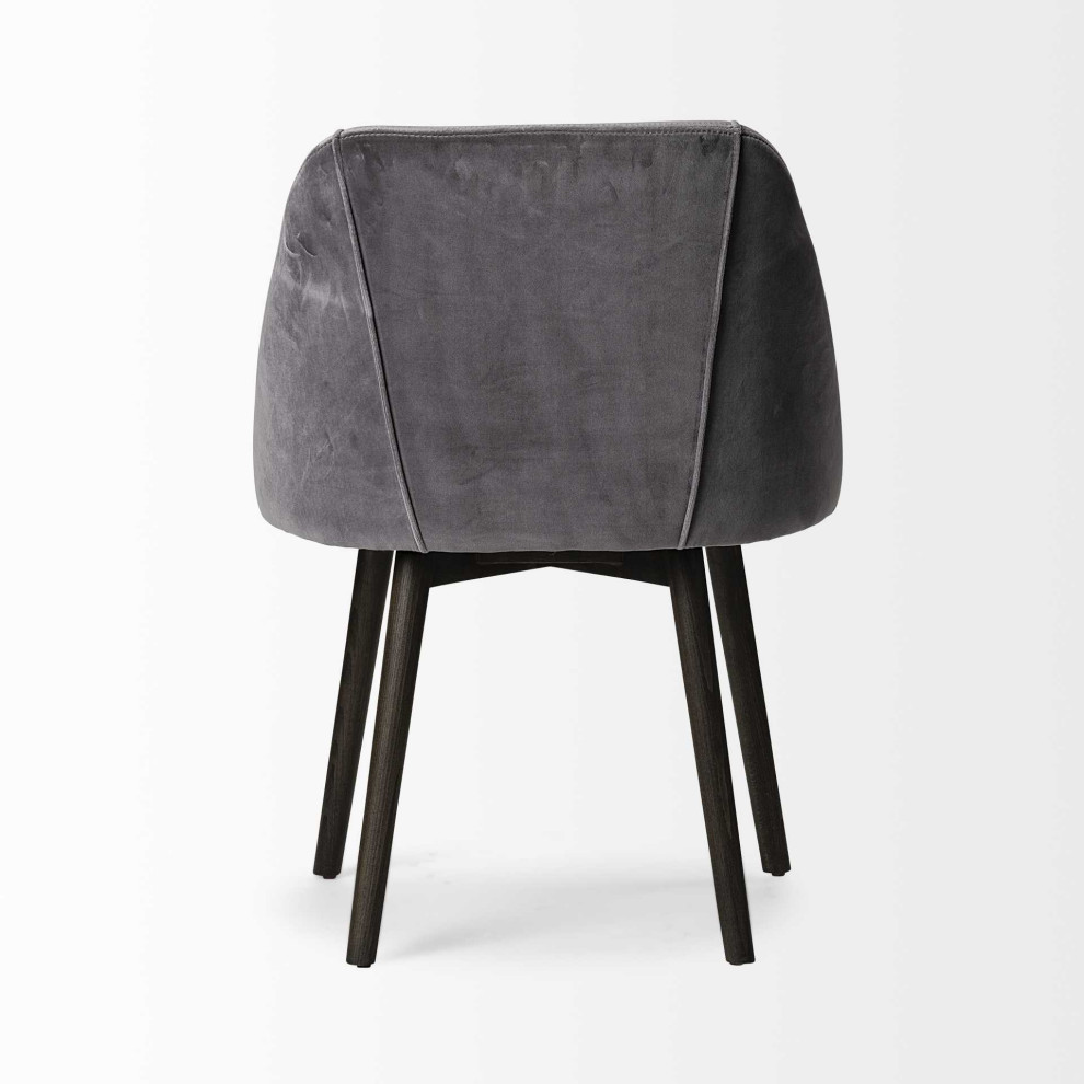 HomeRoots Grey Velvet Wrap With Black Wood Base Dining Chair   Midcentury   Dining Chairs   by VirVentures  Houzz