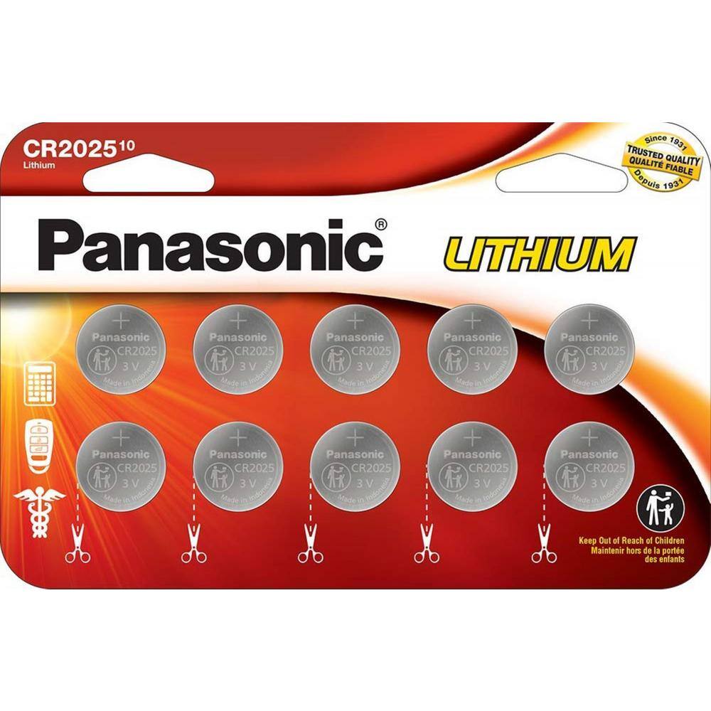 Panasonic CR2025 Lithium Coin Cell Batteries (10-Pack) PCR2025P10W