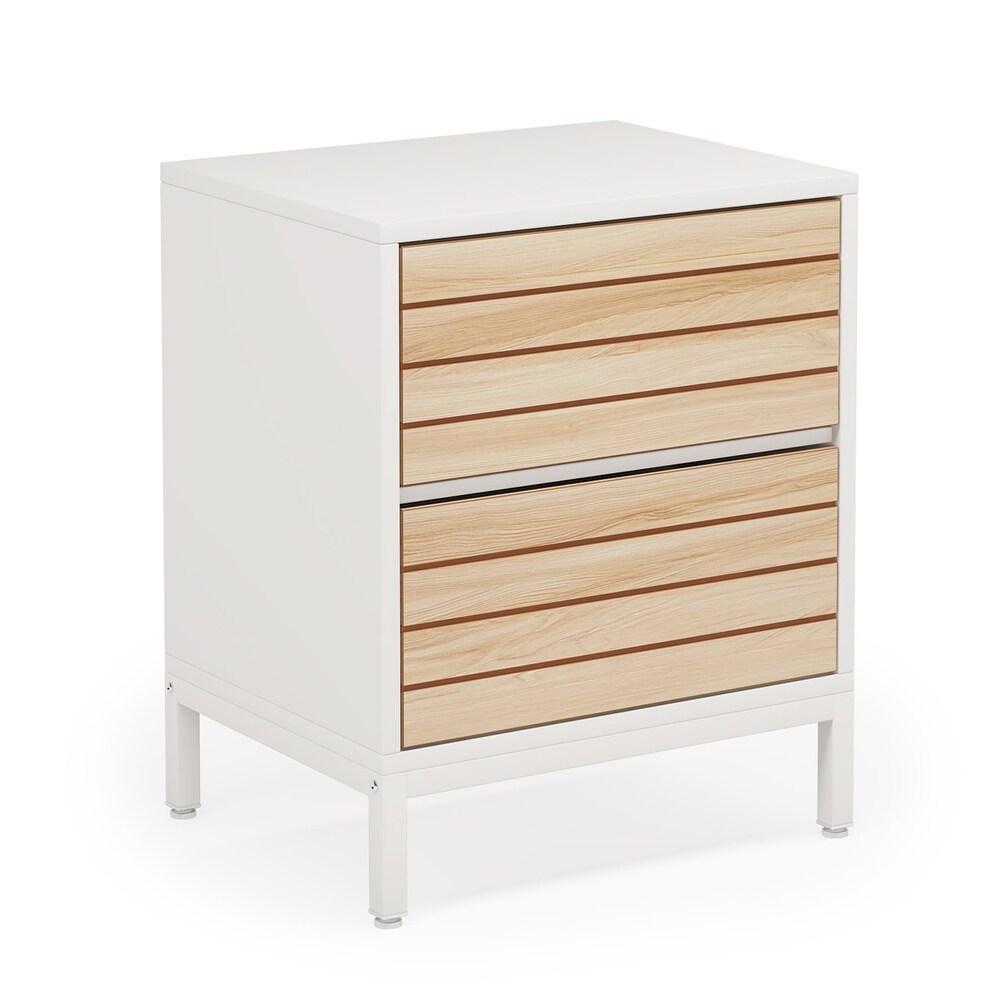 Modern Nightstand Set of 2  White Wood Nightstands with 2 Drawers