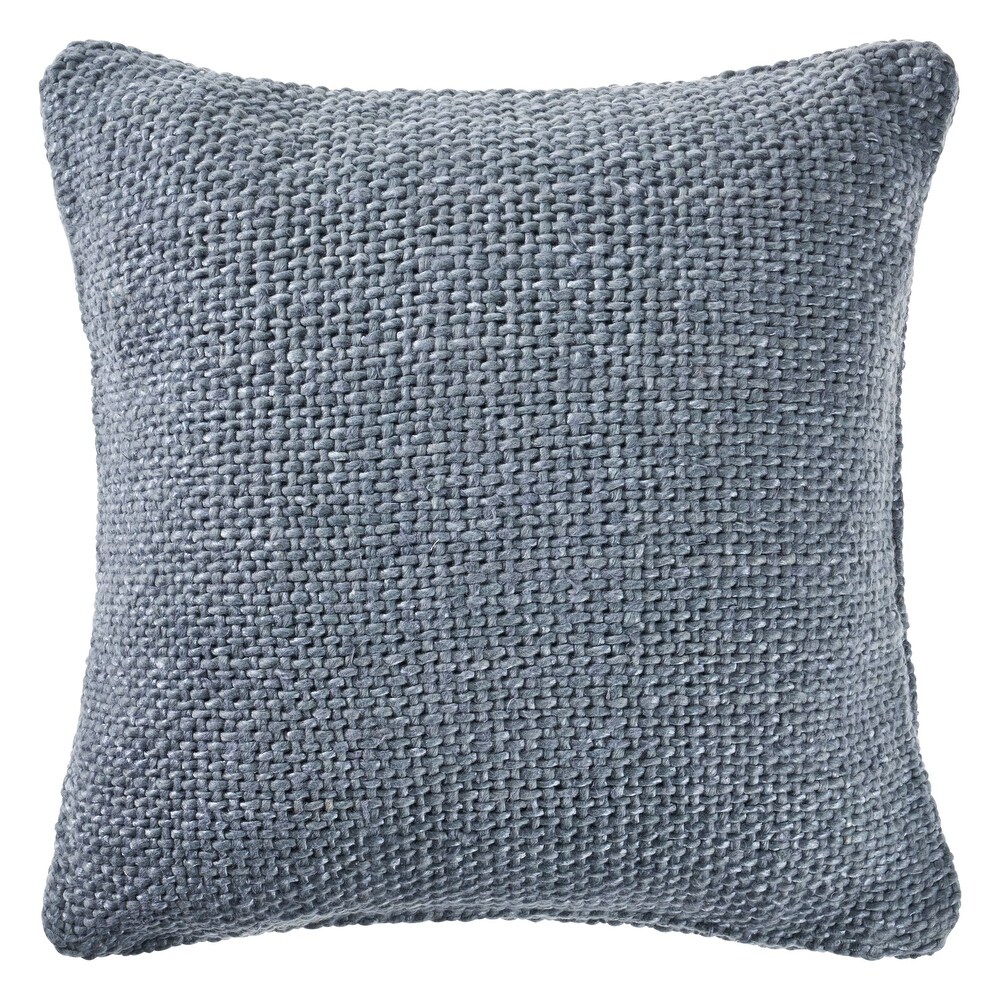 LR Home Frost Blue Woven Cotton and Linen Throw Pillow