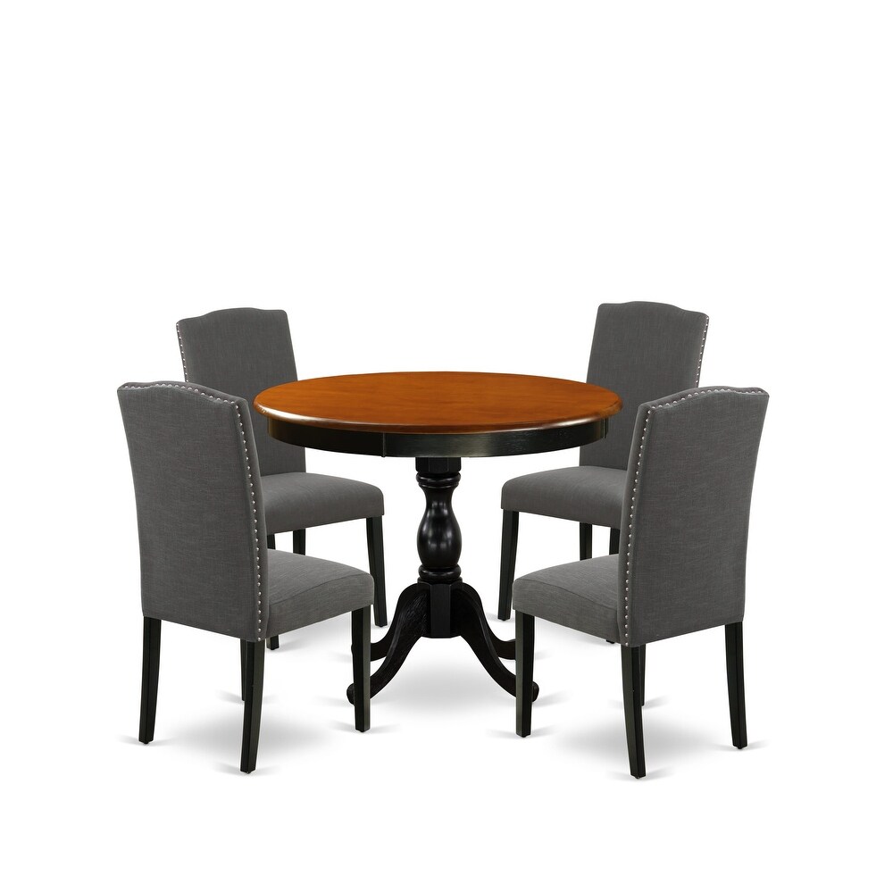 East West Furniture Kitchen Table Set Includes a Round Dining Table and Parson Chairs  Black   Cherry (Pieces Options Available)