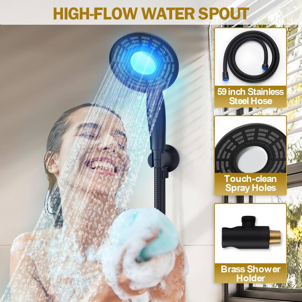 CRANACH 2-Spray 5 in. LED 3-Color Dual Shower Head Wall Mount Handheld Shower Head 2.5 GPM in Matte Black(Valve Included) SRSFS-1022-BK5