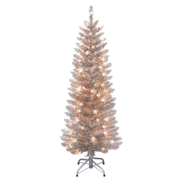 Puleo International 4.5 ft. PreLit Rose Gold Tinsel Artificial