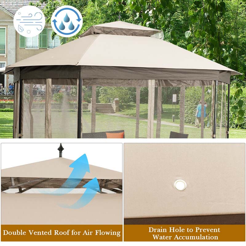 10 x 12 FT Heavy-Duty Octagonal Gazebo with Netting, Outdoor Patio Canopy Gazebo Tent for Event Party BBQ