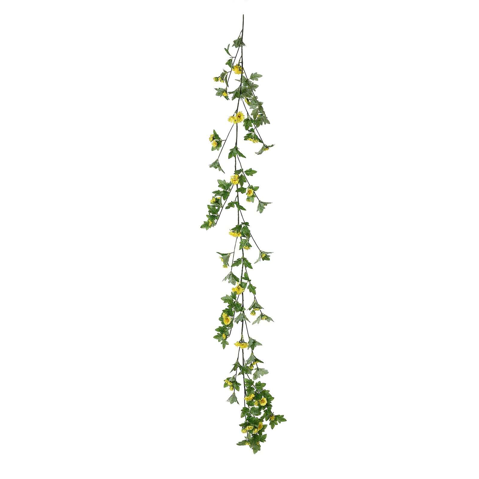 Yellow Artificial Daisy Magnolia Leaf Flower Garland Faux Vine 5.5ft