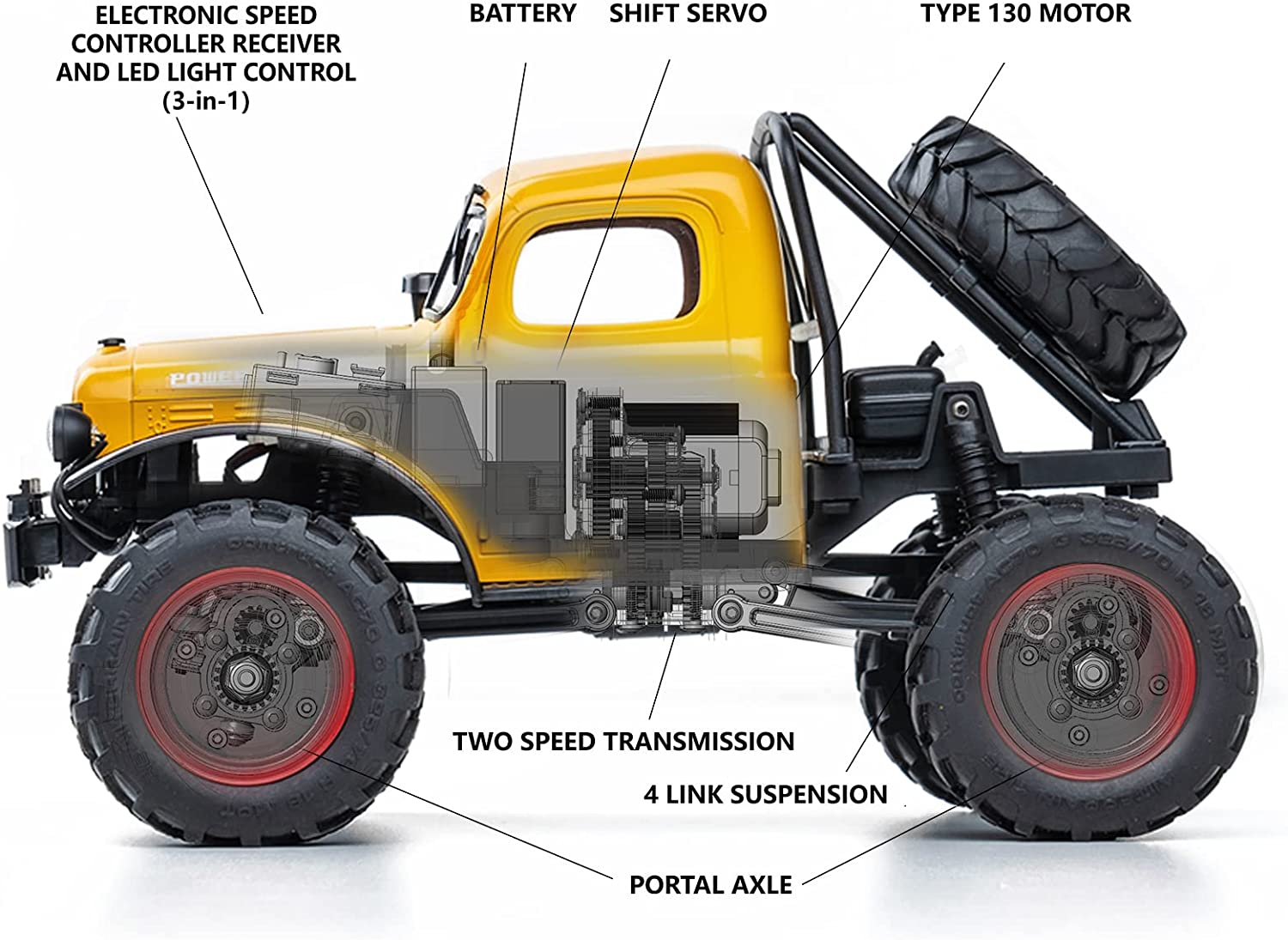 FMS RC Crwaler 1/24 Scale FCX24 Power Wagon Butcher RTR 4WD 2.4GHz Brushed OffRoad RC Car Model Vehicle Hobby Grade Remote Control Car with LED Lights Transmitter Battery USB Charger Included (Yellow)