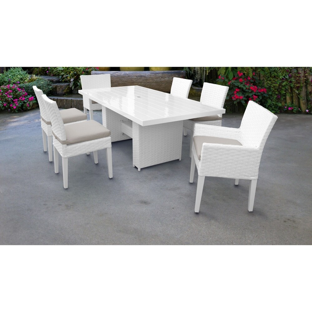 Monaco Rectangular Outdoor Patio Dining Table with with 4 Armless Chairs and 2 Chairs w/ Arms