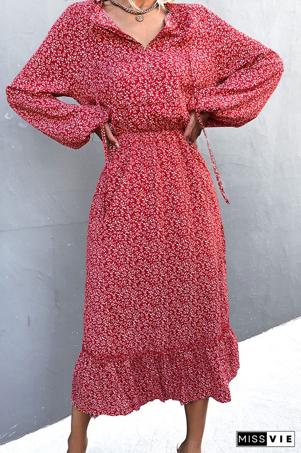 Long Sleeve Floral Print Midi Dress Wholesale