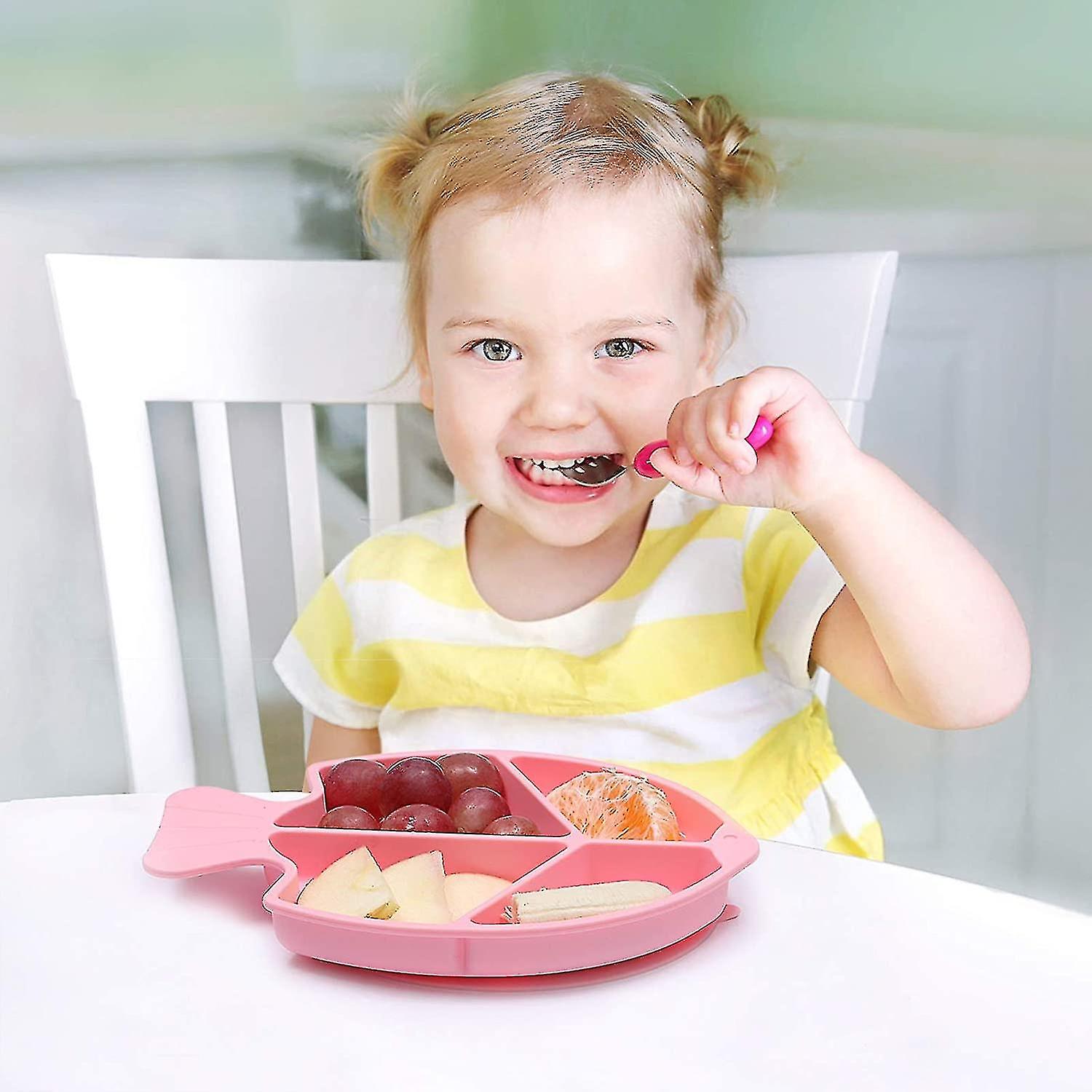 Baby Suction Plate， Kids Silicone Divided Plates， Toddler Plates Children Suction Plate And Utensils