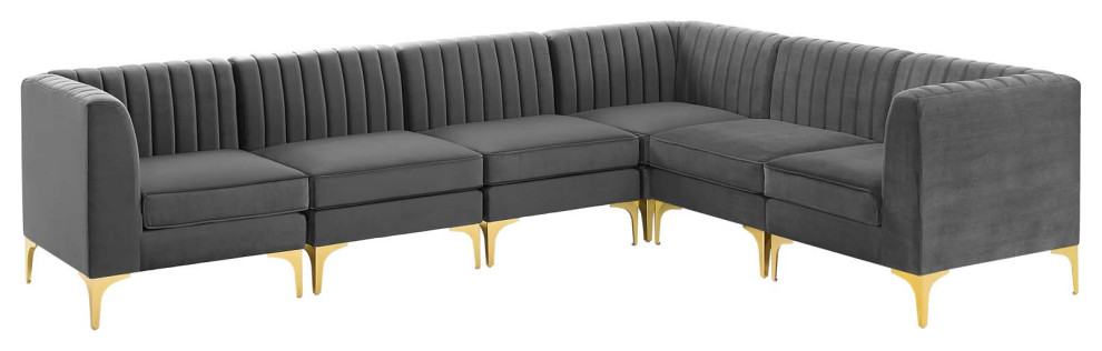 Triumph Channel Tufted Performance Velvet 6 Piece Sectional Sofa   Midcentury   Sectional Sofas   by Homesquare  Houzz