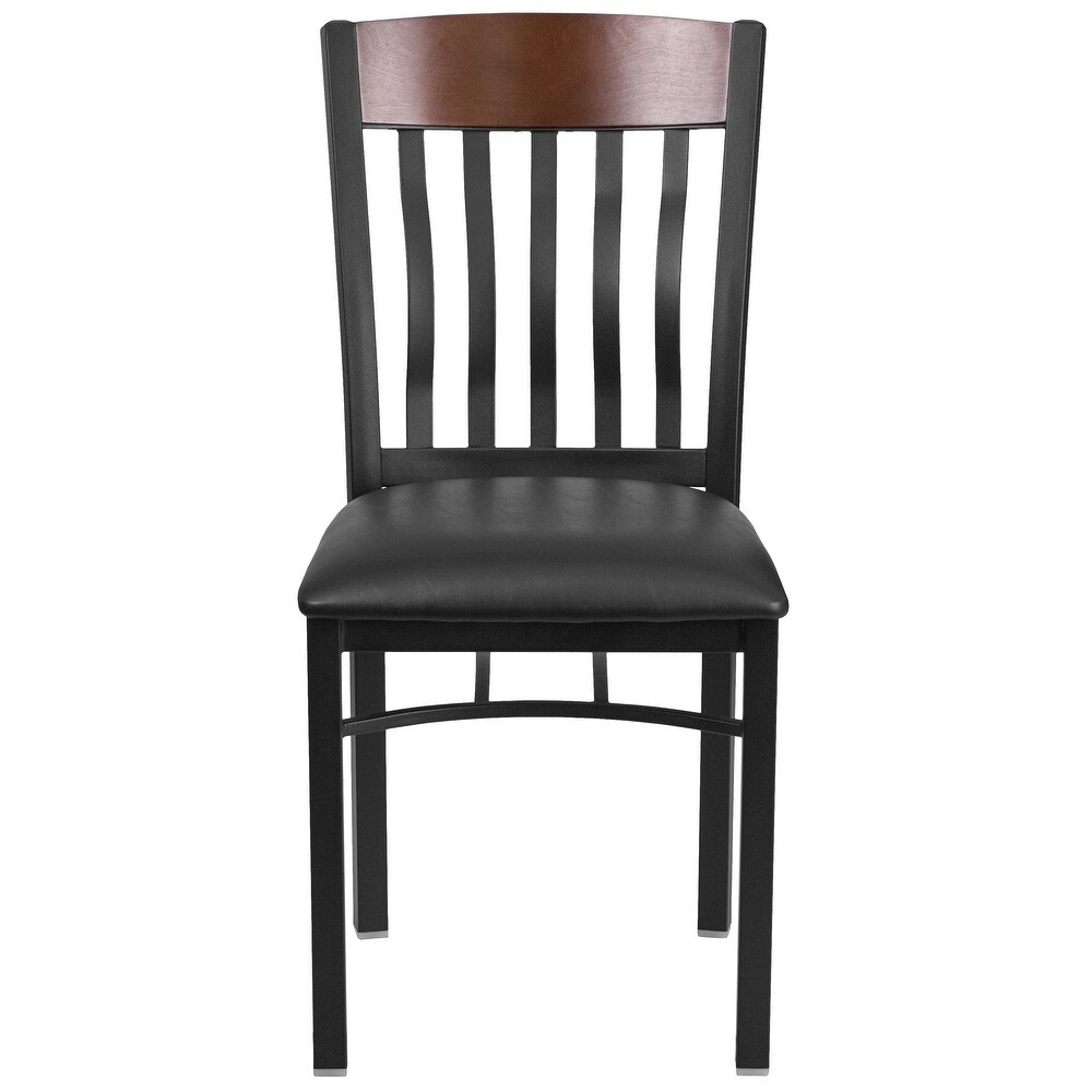 Vertical Back Metal and Wood Restaurant Chair with Vinyl Seat   17\