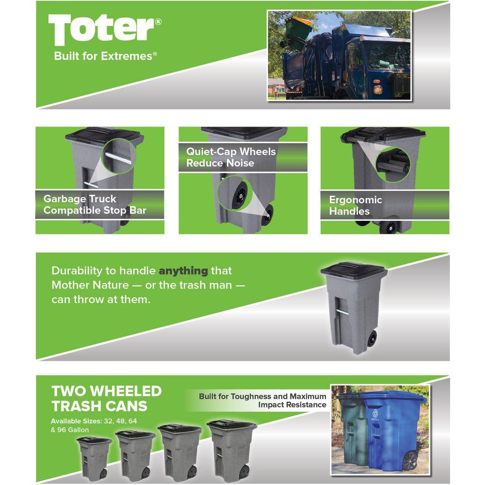 Toter 32 Gal. Greenstone Trash Can with Quiet Wheels and Attached Lid ANA32-55410