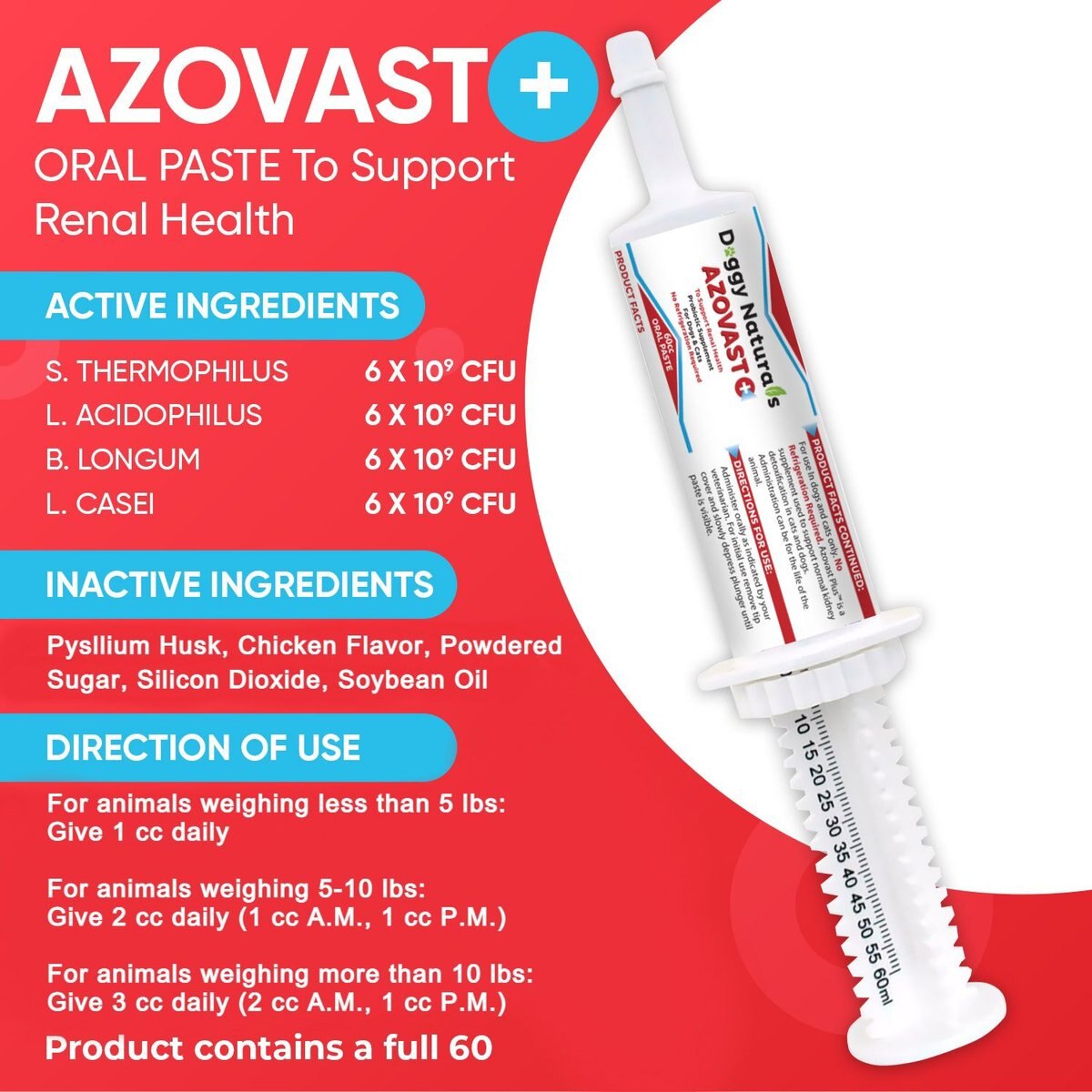 Pet Health Pharma Oral Paste Azovast Plus for Dogs and Cats， 60 count