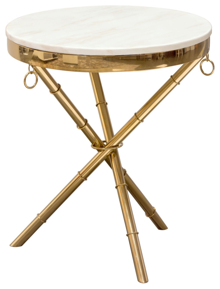 Reed Round Accent Table With Marble Top  Gold   Asian   Side Tables And End Tables   by clickhere2shop  Houzz