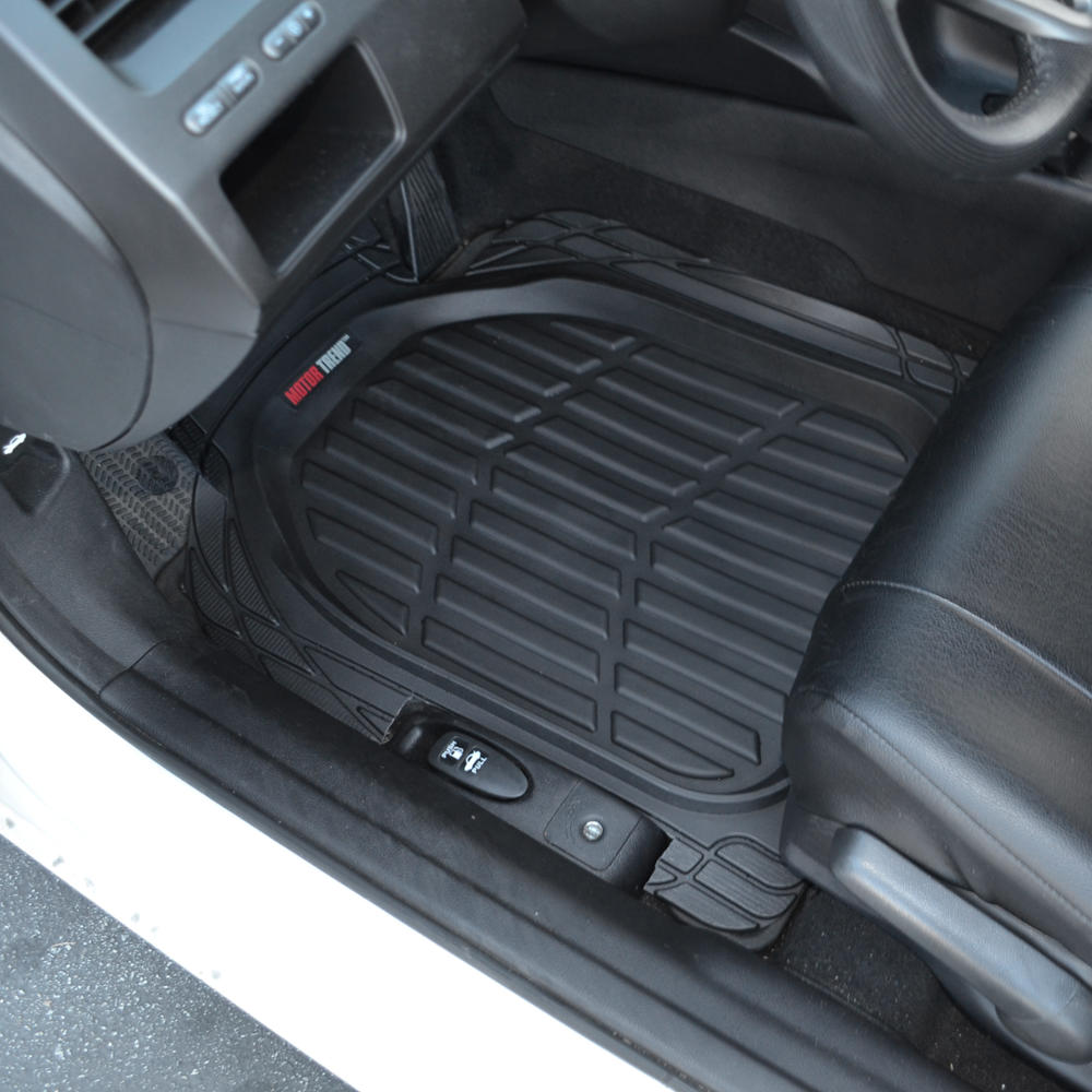 Motor Trend Front Car Floor Mats， 2-Piece FlexTough Rubber Protection， Black Beige Gray