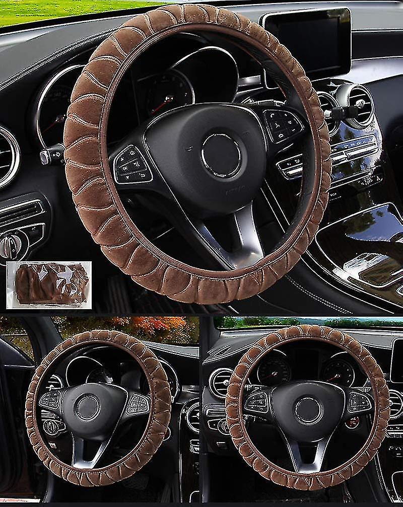 Anti-slip Fluffy Plush Steering Wheel Cover Soft Furry Winter Warm Vehicle Car Steering Wheel Protector Stretch On Universal Fit 37-39cm