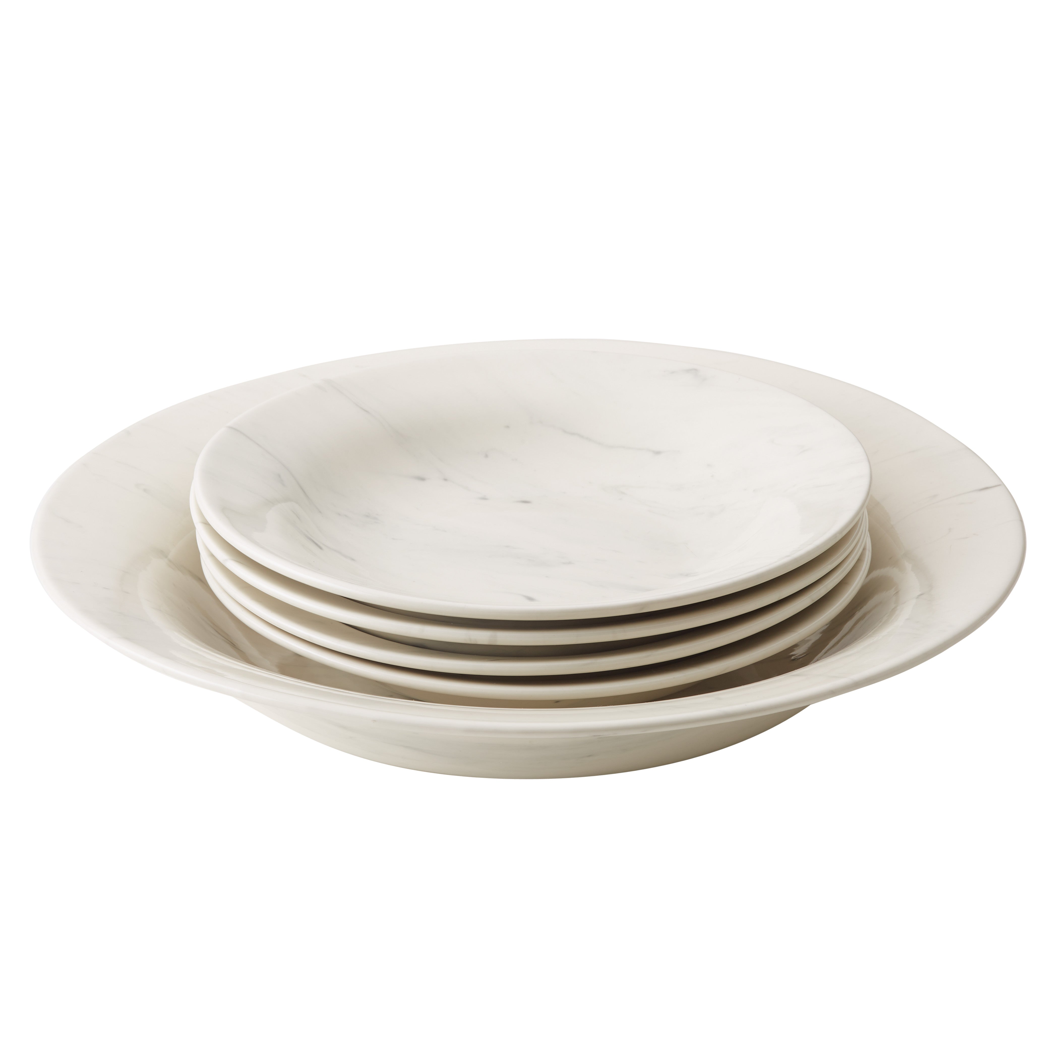 Anolon Ceramics Pasta Bowl Set， 5 Piece， Round， Marble White