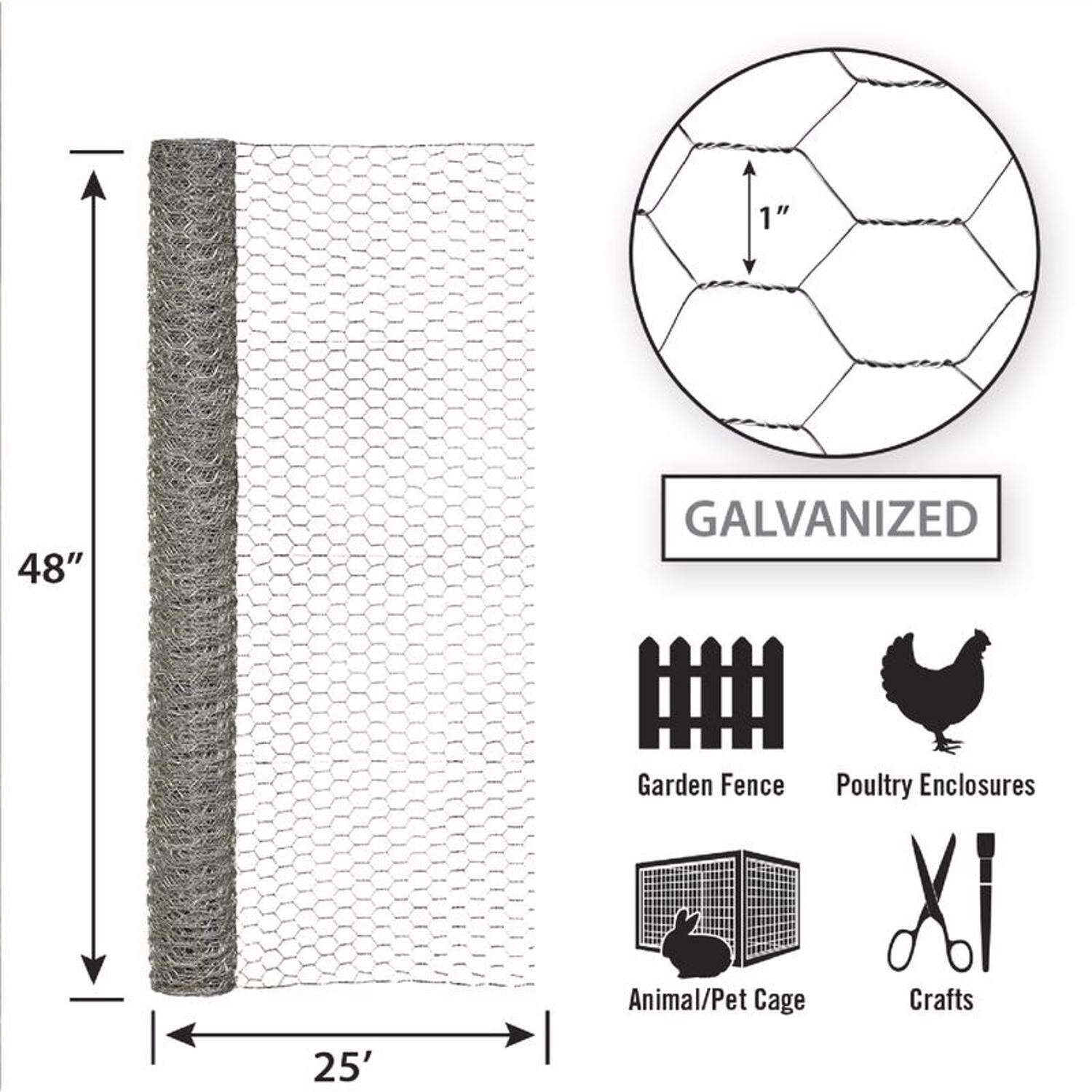 Garden Craft 48 in. H X 25 ft. L Galvanized Steel Poultry Netting 1 in.