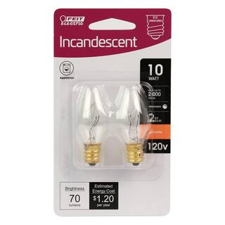 Feit Electric 10-Watt Soft White (2700K) C7 Candelabra E12 Base Dimmable Incandescent Appliance Light Bulb (2-Pack) BP10C712HDRP