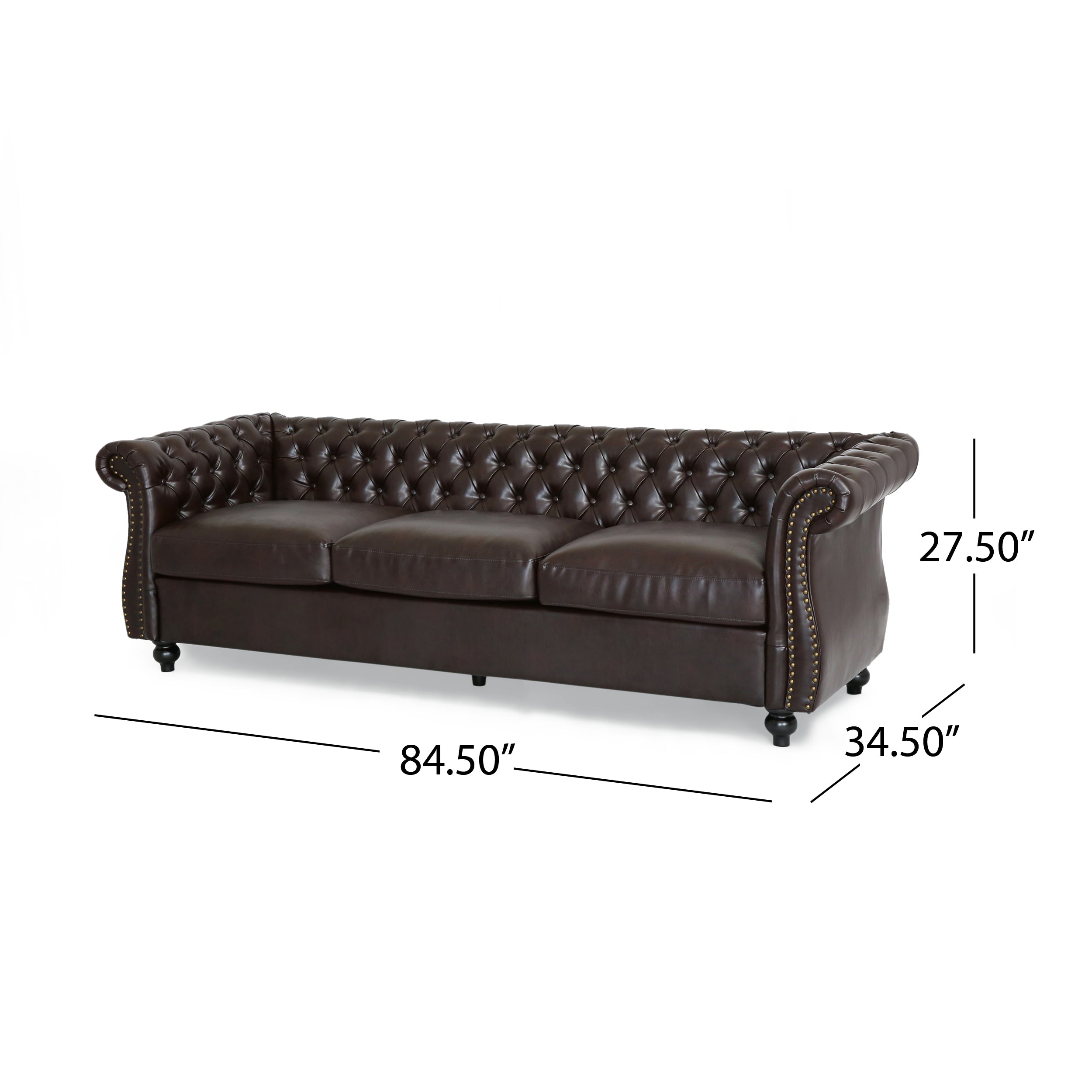 Vita Chesterfield Tufted Leather Sofa with Scroll Arms